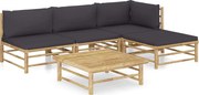 vidaXL 5 pcs conj. lounge jardim em bambu c/ almofadões cinza-escuro
