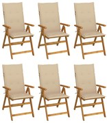 vidaXL Cadeiras de jardim dobráveis c/ almofadões 6 pcs acácia maciça