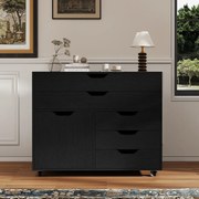 Armário de armazenamento para escritório 77,5 x 40 x 64 cm com 5 gavetas com porta 5 rodas com rodas suporte para impressora Preto