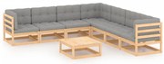 8 pcs conjunto lounge de jardim c/ almofadões pinho maciço