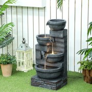 Fonte de Jardim com Iluminação LED Fonte Decorativa em Cascata de 4 Níveis 38x35x78,5 cm Cinzenta