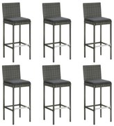 vidaXL Bancos de bar com almofadões 6 pcs vime PE cinzento