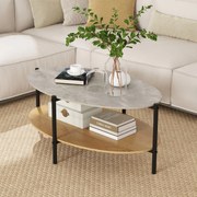 Mesa de Centro com Estrutura Metálica Tampo em Mármore Artificial e Almofadas Reguláveis 105 x 65 x 43 cm Cinzento e Natural