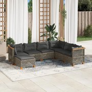 vidaXL 7 pcs conjunto sofás p/ jardim c/ almofadões vime PE cinzento