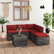 6 pcs conjunto lounge de paletes p/ jardim com almofadões pinho