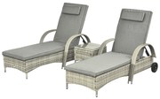 Outsunny Espreguiçadeira de Jardim Conjunto de 3 Peças com Mesa de Vime Sintético Metal Cinza | Aosom Portugal