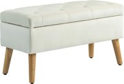 HOMCOM Pufe de Arrumação em Veludo com Tampa e Pés de Madeira para Sala, Quarto ou Entrada, 80x35x42 cm, Creme | Aosom Portugal