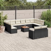 vidaXL 13 pcs conjunto de sofás de jardim com almofadões vime PE preto