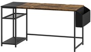 HOMCOM Escrivaninha Secretária de Computador 150x60 cm com Prateleiras Reversíveis e Saco de Tecido para Espaços Pequenos Marrom | Aosom Portugal