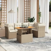 vidaXL 5 pcs conjunto de sofás p/ jardim com almofadões vime PE bege