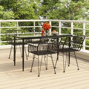 5 pcs conjunto de jantar p/ jardim vime PE preto