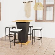 vidaXL 5 pcs conjunto de bar p/ jardim c/ almofadões vime PE preto
