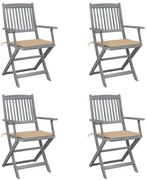 vidaXL Cadeiras exterior dobráveis c/ almofadões 4 pcs acácia maciça