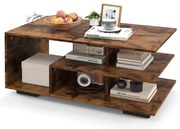 Mesa de centro retangular de 3 andares com prateleira central em L - branca