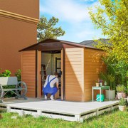Abrigo de Jardim 4,84 m² 278x195x215 cm Abrigo de Jardim com 2 Portas de Correr e 4 Janelas de Ventilação Madeira e Castanho