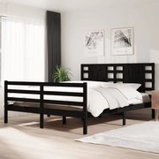 Estrutura de cama King 150x200 cm pinho maciço preto