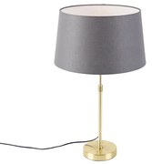 Candeeiro de mesa dourado/latão com abajur em linho cinzento 35 cm - Parte Country / Rústico