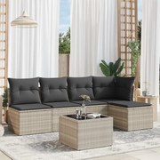 vidaXL 6 pcs conj. sofás jardim com almofadões vime PE cinzento-claro