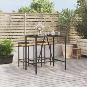 vidaXL Mesa de bar com tampo de vidro 110x70x110 cm vime PE preto