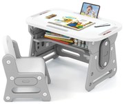 Cavalete infantil com cadeira, quadro infantil, regulável em altura e dobrável com quadro branco e caixa de arrumação, azul