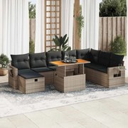 9 pcs conjunto sofás jardim almofadões vime PE/acácia cinzento