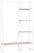 HOMCOM Suporte Cabides 4 Prateleiras Armazenamento Barra Pendurar Estilo Industrial Espaçoso 101x39x160cm Madeira Branco | Aosom Portugal