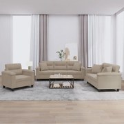 3 pcs conjunto sofás c/ almofadas microfibra cinza-acastanhado