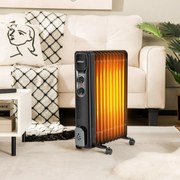 Radiador a Óleo 2500W Aquecedor Eléctrico Portátil com 3 Ajustes de Calor Termóstato Protecção de Sobreaquecimento 50 x 24 x 62 cm Preto