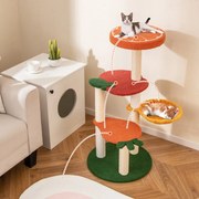 Arranahdor para gatos estilo fruta de 99,5 cm, vários níveis com cabide acolchoado, cesto giratório e postes de sisal para arranhar Laranja
