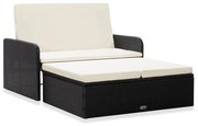 2 pcs conjunto lounge de jardim c/ almofadões vime PE preto