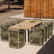Conjunto De Mesa Retangular 260x100 Cm Em Alumínio E Madeira De Teca Sirka E 10 Cadeiras De Jardim Sophie Em Alumínio Verde Exército Claro - Sklum