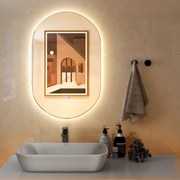 Espelho de parede oval LED de 80 x 50 cm para casa de banho com retroiluminação ajustável em intensidade 3 luzes coloridas à prova de explosão e de ne