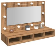 vidaXL Armário com espelho com LED Carvalho Artesanal 90x31,5x62 cm