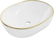 Mexen Viki lavatório de mesa 48 x 35 cm, branco/com borda dourada - 21054805