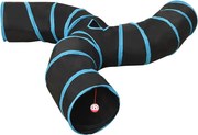 vidaXL Túnel para gatos com 3 vias 25 cm poliéster preto e azul