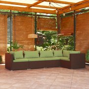 vidaXL 5 pcs conjunto lounge jardim c/ almofadões vime PE castanho