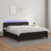 Cama box spring c/ colchão/LED 180x200cm couro artificial preto