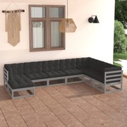 8 pcs conjunto lounge de jardim c/ almofadões pinho maciço