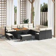 Conjunto de Sofá de Jardim vidaXL de 13 Peças com Almofadas Rattan Preto Acácia