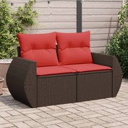 vidaXL Sofá de jardim com almofadas, 2 lugares, vime sintético marrom