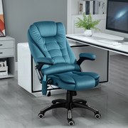 Cadeira de Escritório com 6 Pontos de Massagem Reclinável até 130° com Função de Aquecimento 68x72x110-120 cm Azul