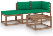 4 pcs conjunto lounge de paletes + almofadões pinho impregnado