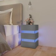 vidaXL Mesa de cabeceira c/ luzes LED derivados de madeira cinza