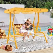 Baloiço infantil Hollywood para 2 crianças com toldo ajustável e estrutura metálica Amarelo