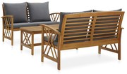 3 pcs conjunto lounge de jardim c/ almofadões acácia maciça