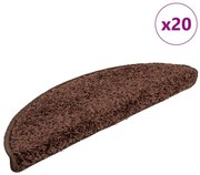 vidaXL Tapetes de escada 20 peças 56x17x3 cm marrom semicircular