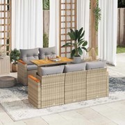 vidaXL 6 pcs conjunto sofás jardim com almofadões vime PE/acácia bege