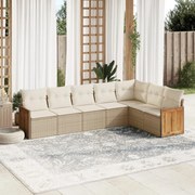 vidaXL 7 pcs conjunto de sofás p/ jardim com almofadões vime PE bege