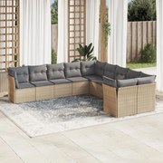 vidaXL 10 pcs conjunto de sofás p/ jardim com almofadões vime PE bege