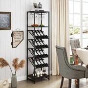 Garrafeira de vinho vertical 45 x 35 x 171 cm alta para 16 garrafas com suportes para copos 3 prateleiras abertas para sala de jantar Bar em casa Pret